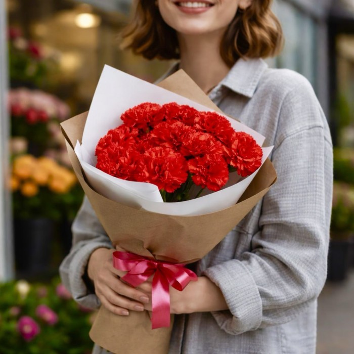 Букет 11 алых гвоздик