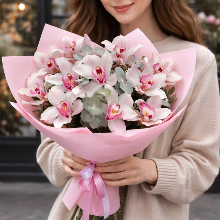 Букет 11 розовых орхидей