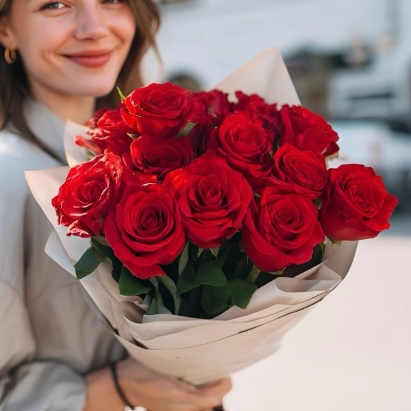 Алые розы 13 штук