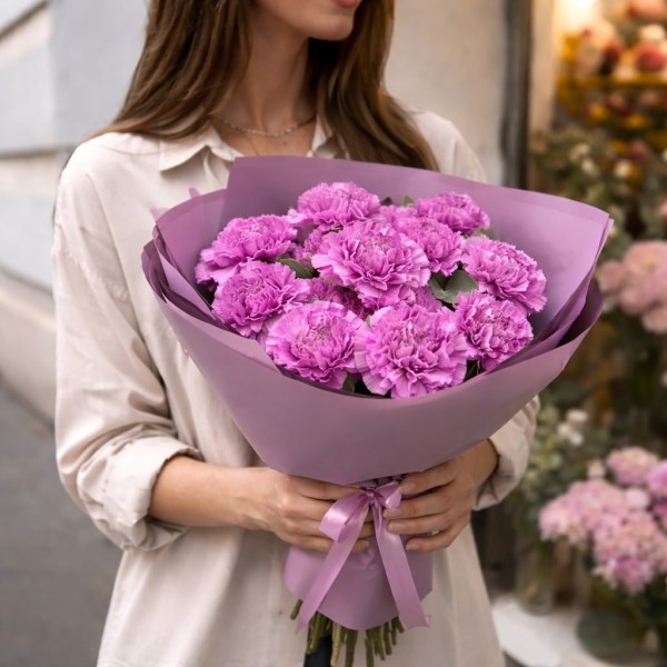 15 фиолетовых гвоздик