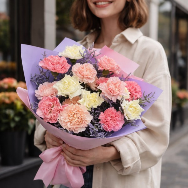 17 разноцветных гвоздик