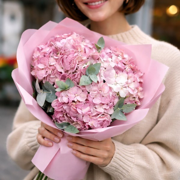 3 розовые гортензии