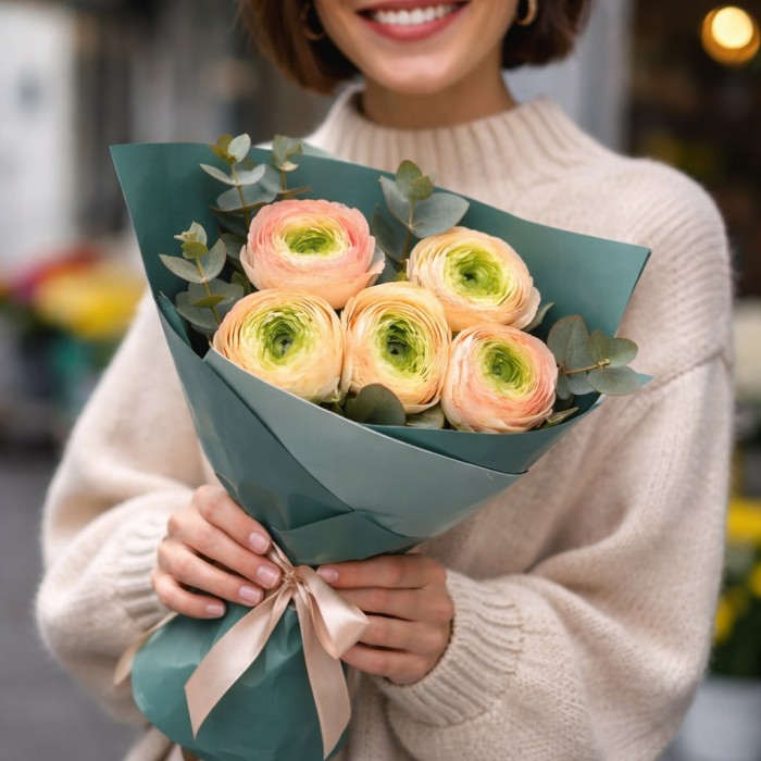 Букет 5 желтых ранункулюсов