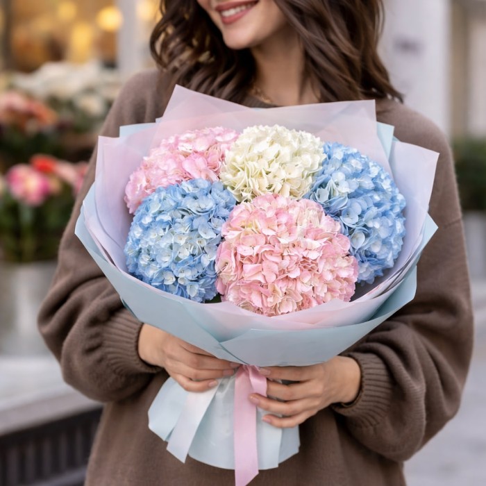 Букет 5 гортензий микс