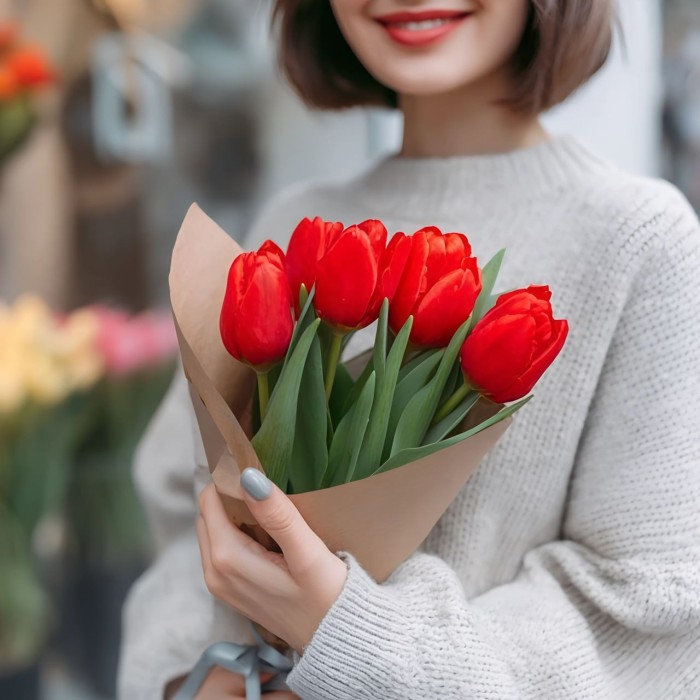 Букет 5 красных тюльпанов