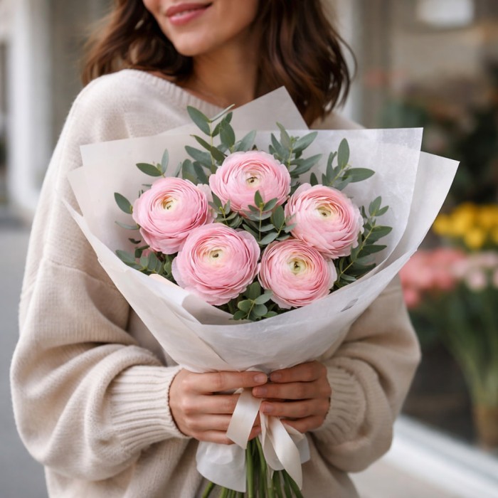 Букет 5 нежных ранункулюсов