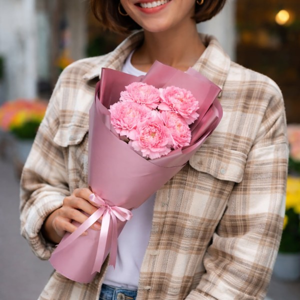 5 розовых гвоздик