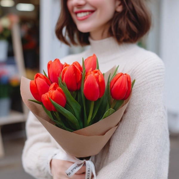 7 красных тюльпанов