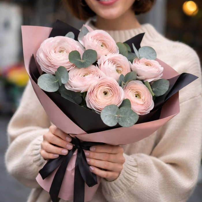 Букет 7 розовых ранункулюсов
