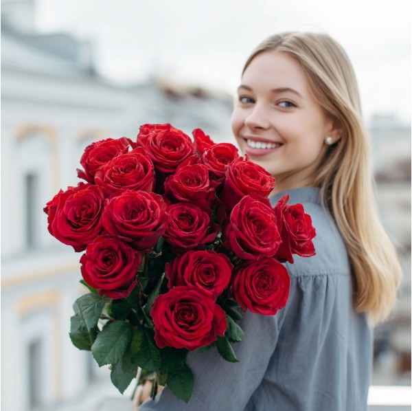 Букет из 15 красных роз 50 см