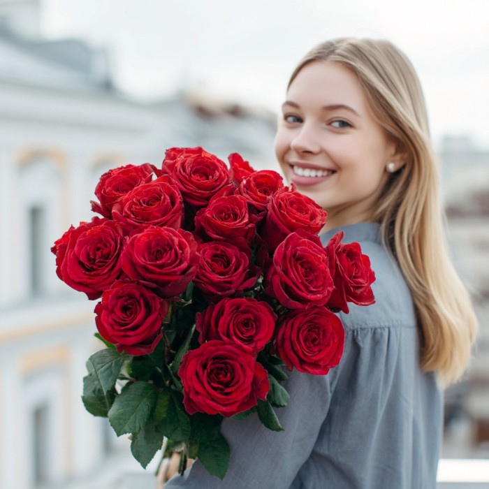 Букет 15 красных роз 50 см Букет 15 красных роз 50 см