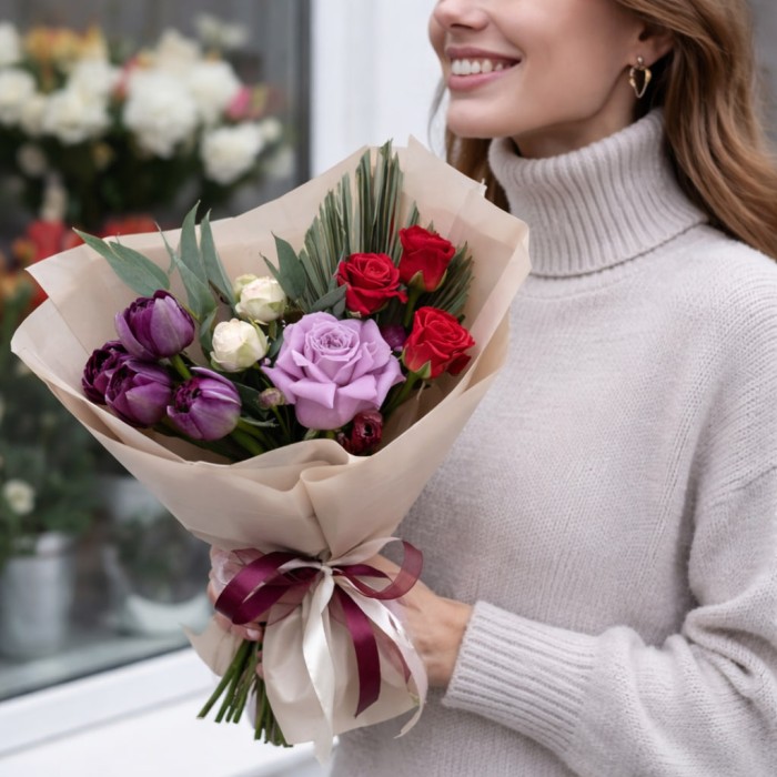 Букет из роз и тюльпанов