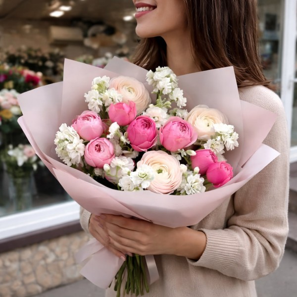 Ранункулюсы с пионовидной розой