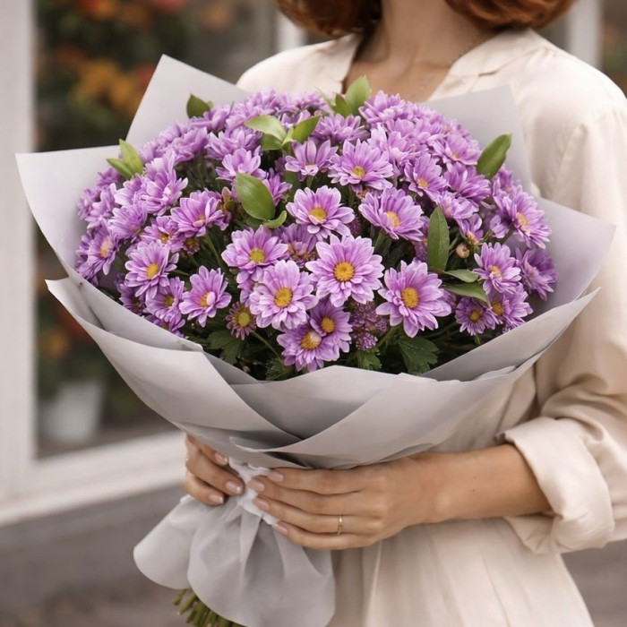 11 фиолетовых хризантем Вельвет
